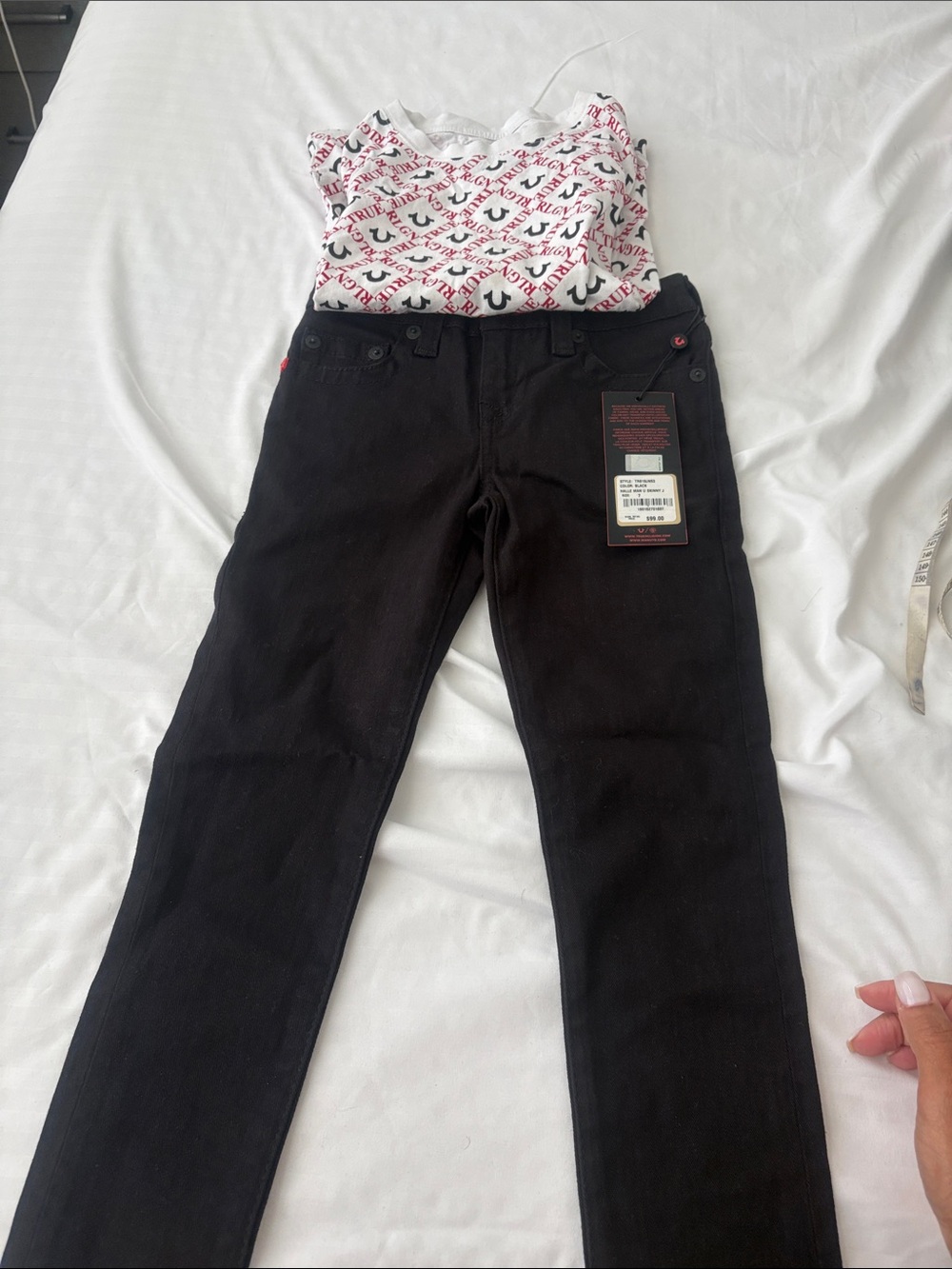 True Religion Black Straight Leg Jeans and pre owned TR top